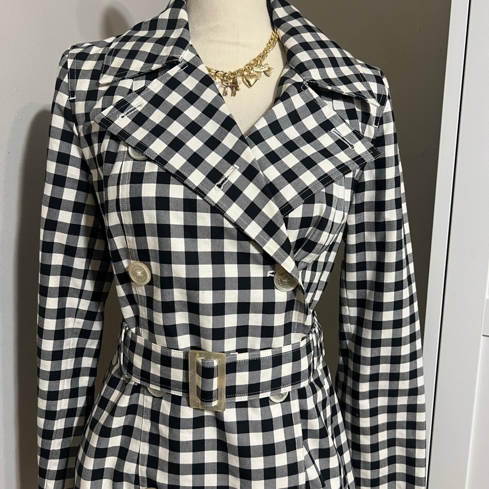Ralph Lauren Gingham Trench Coat in Black and White - Picture 4 of 10